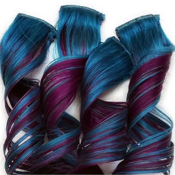 14" Emerald Teal Fuchsia Human Hair Extensions - Picture 1 of 3